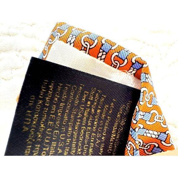 Brooks Brothers Classic Necktie in Orange w/Light Blue Equestrian Bit Print /EUC - Picture 5 of 5